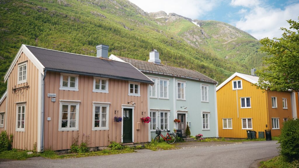 Historic street in Mosjøen Helgeland old building houses